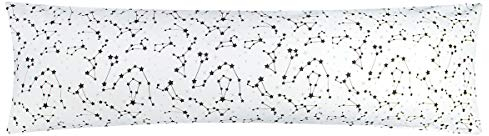 Heubergshop Baumwoll Renforcé Seitenschläferkissen Bezug 40x200cm - RV Lange Seite - Sternenhimmel & Sternzeichen in Weiß und Schwarz - 100% Baumwolle Stillkissenbezug, Nur Bezug (KY-530/1-XXL)
