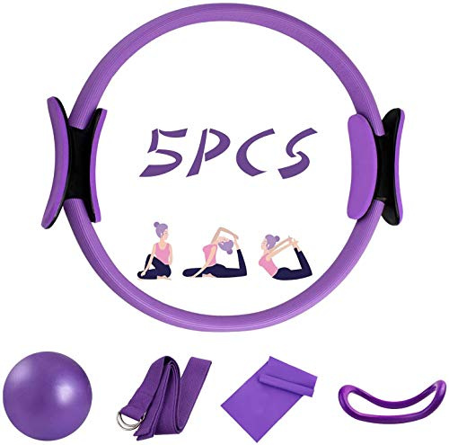 JEENIN 5 Stück Pilates Ring Set 14 Yoga Fitness Magic Circle Pilates Ausrüstung für Heimtraining Fitness-Kit (Purple)