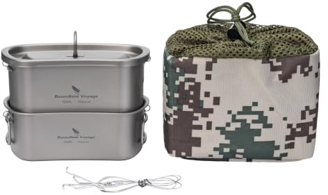 iBasingo Lonchera Militar de Titanio Juego de cacerolas de Camping Cocina portátil al Aire Libre Juego de Tazas de Cocina para 1 Persona Juego portátil de vajilla de Cocina con Mango Plegable