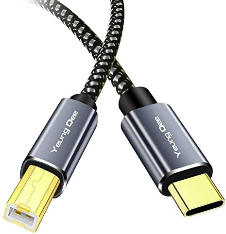 Yeung Qee USB C to USB B Printer Cable 3M, Braided High Speed USB Type C to USB 2.0 Type B Printer Scanner Cable Compatible with Brother,HP,Lexmark, Dell, Fax,Samsung etc (3m)