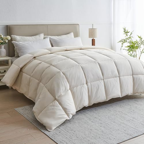 puredown® Goose Feather Down Fiber Comforter King Size - 100% Organic Cotton Cover All Season Duvet Insert, Breathable Fluffy Warmth Hotel Luxury Bedding Comforter (104x90)