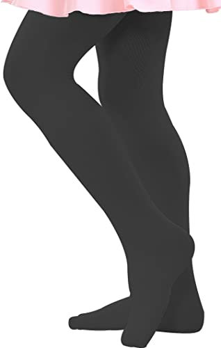 danswan Ballettstrumpfhose mit Fuß, Ballett-Leggings für Mädchen, Studenten, Praxis (Kinder/Damen/Kleinkinder), 1 Paar – Schwarz (Fuß), 4-6 Years