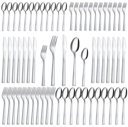 Hunnycook Silverware Set for 12-60PCS Stainless Steel Silverware Set, Include Fork Knife Spoon Set, Mirror Polished, Dishwasher Safe, Cutlery Set for Home Kitchen Restaurant