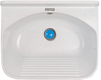 VBChome Ausgussbecken Weiß 46x36x20 cm – Spülbecken mit Überlauf, robuster Waschtrog für Gewerbe, Waschraum, Garten & Garage, inkl. Ablaufgarnitur, ideal für Innen- und Außenbereiche