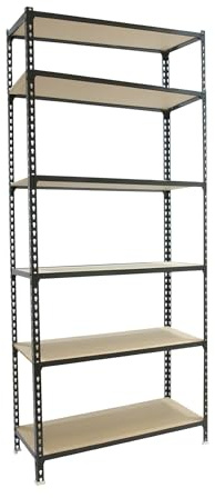 Simonrack Schwerlastregal, Lagerregal, 250x120x40 cm, Metallregal, Kellerregal, Biegestelle 200 kg, 6 Holzfachböden, Anthrazit/Holz - Maderclick