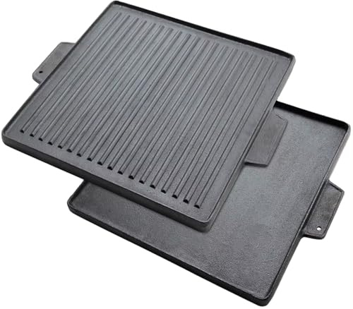 Super grills Cast Iron Griddle for BBQ Grill 37.5 x 37.5CM Heavy Duty Double-Sided Reversible Grill Griddle Combo stoves and All Standard-Size Stove Models, Grilling Steaks