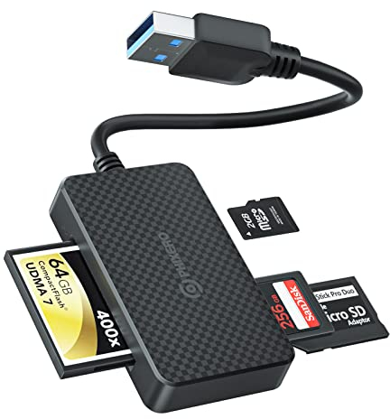 PHIXERO Speicherkarten Lesegerät SD Karten Leser 4-in-1-SD/CF/MS/Micro SD Karte Adapter mit 5 Gbit/s Super-Speed, kompatibel mit Laptop mit USB-A-Anschluss und mehr USB-A-Geräten
