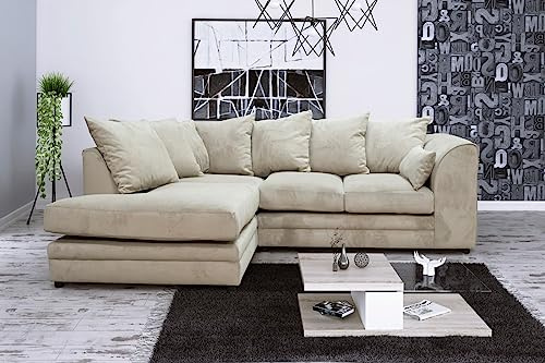 Furnishings For Less UK Casper Chenille Beige Fabric Corner Sofa 3 to 4 Seater Sofa (Beige, Left Hand Facing Corner)