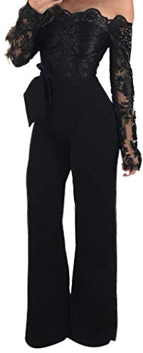 Tuta da donna elegante in pizzo, per feste, eleganti, per matrimoni, a maniche lunghe, estive, per il tempo libero, con gamba larga, pantaloni da lavoro