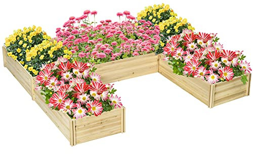 Outsunny Lot de 5 jardinières Convertibles Jardinières d'extérieur en Bois pré-huilé, Dim. 230L x 230l x 28H cm, Bois Naturel