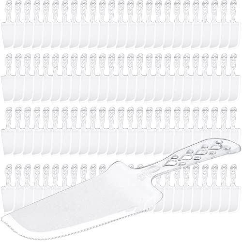 100 PCS Disposable Plastic Cake Cutter and Server 8x2.3 In Clear Cake Plastic Server Cutter Plastic Cake Server Cutting for Pie Tart Cake Pizza Pastry Baking Cutter Holder Transfer for Kitchen Wedding