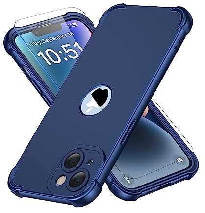 ORETECH für iPhone 14 Plus Hülle, mit 2 Stück Schutzfolie, 360 Grad Ganzkörper Stoßfest Kratzfest Silikon Handyhülle für iPhone 14 Plus 6,7 Zoll,Blau