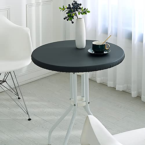 Cozomiz PU-Leder Elastische Tischdecke Gartentischdecke Rundtischdecke wasserdichte rutschfeste Abwischbar Schmutzabweisend Tischdecke 70cm Runde Enge Passform Dunkelgrau