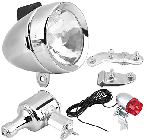 Bike LED Front Light Headlight, 12V 6W Generator Headlight Tail Light Kit, Friction Generator Dynamo Headlight Tail Light Kit for Motorized Bike
