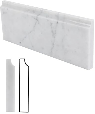 Lovdeco 4 PCS Carrara Marble Baseboard for Kitchen Bathroom Floor Shower, White Marble Trim Molding Polished, 4.5 X 12 inch