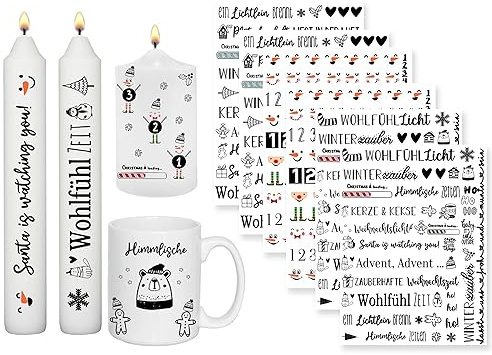 Sugeru® 6 X DIN A5 kerzenfolie(200+ Muster), Kerzentattoo Wassertransferdruck|wasserschiebefolie kerzen dekorieren| kerzenaufkleber sticker|Sprüche,ostern,Lieblingsmensch,Birthday (Adventstag Ⅰ)