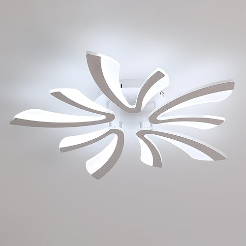 Comely Plafoniera da soffitto LED moderna, bianca, 50W, 5625 LM. Design elegante a cinque teste in alluminio e acrilico, ideale per soggiorno, camera da letto. Luce bianca fredda 6500K, 70cm