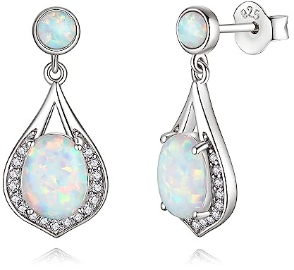 FANCIME Opal Ohrringe für Damen 925 Sterling Silber Ovalem Opal Zirkonia Creolen Ohrringe Hängend Ohrringe Geschenke Schmuck für Frauen Mädchen