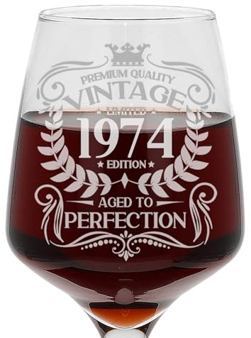 Always Looking Good 52nd Birthday Gift Vintage 1974 Aged to Perfection Engraved Large Wine Glass Present for 52 Year Old Etched 400ml Wine Glass