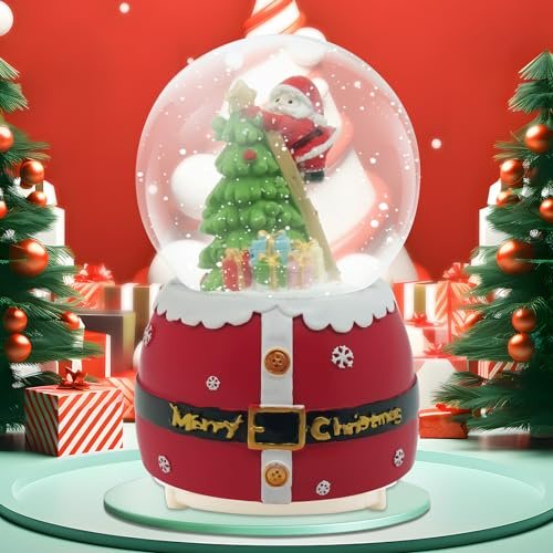 Daixilan Weihnachten Schneekugel Laterne Musical, Schneekugeln Weihnachten mit Musik, Glitter Schneeflocken Eiszapfen beleuchtet Santa Claus dekorative Laterne(Leiter)