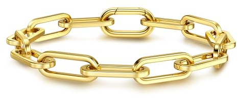 CASSIECA Bracelet en Or pour Femme - Plaqué Or 18 Carats - Bracelets Tendance Réglables Trombone Cubain - Chaîne à Maillons - Bijoux en Or - Bracelets Superposés Délicats pour Femme