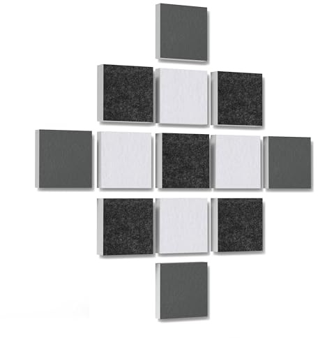 platino24 Akustikpaneele 13 Elemente 3D-Set Colore Quadrat 27,5 x 27,5 cm Multicolore I Schallabsorber aus Basotect G+ mit Akustikfilz I Schalldämmung Wand & Decke I Akustikelemente Wandpaneel