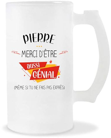 Planetee Chope Pierre génial sans faire exprès | Idée Verre à bière Pinte Anniversaire Cadeau Apéro Noël Secret Santa Fête des Pères Humour