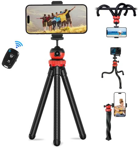 Ainiv Mobile Phone Tripod, Mini Flexible Camera Tripod with Wireless Remote, 360° Rotating Portable Travel Camera Tripod Stand for Cellphones & Sports Camera, Selfies, Live Streaming, Video Recording