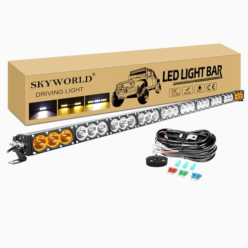 SKYWORLD Led Lichtbalken 54 Zoll 137 cm 300W mit 12V Kabelbaum, Weiß Amber | Wasserdicht Offroad Beleuchtung Led Arbeit Licht Bar für Auto ATV LKW KFZ Traktor Fahrzeuge 4x4 lightbar