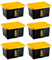 Tradineur - Pack de 6 Cajas de almacenaje apilable con Tapa, plástico, cajón Multiusos, ordenación, Herramientas, hogar, Fabricada en España (30 litros - Amarillo/Negro - 48 x 35 x 25,5 cm)