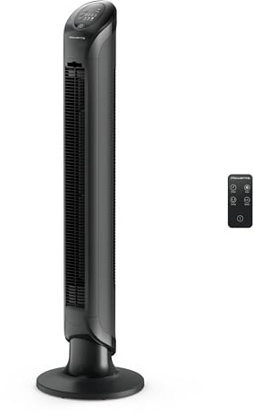 Rowenta, Turmventilator, Oszillierender Ventilator 180°, Leiser Bodenventilator für Schlafzimmer, 3 Geschwindigkeiten, leistungsstarker Standventilator, schwarz, innen, VU6661