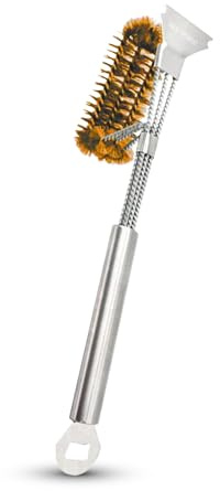 BABOSSA 3-in-1 Grillbürste Messing – Multifunktionales Grillzubehör mit robusten Messing Borsten, Stahl Schaber und Flaschenöffner – Für die Reinigung von Rosten, Planchas und Grillplatten