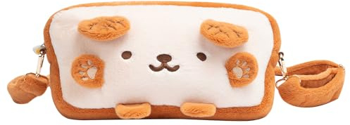 GeekShare Toast Sac en Peluche Compatible avec Switch/OLED Grande capacité avec Une bandoulière pour Console Switch et Accessoires de Jeu, Marron, Mignon