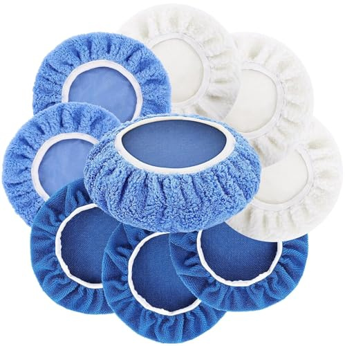 Jeffbaubl 9 Stück Polierhaube, Auto Polierhauben Set, 220mm-250mm | Wachshauben Polierpads, Polierhaube Polierfell fur Auto-Poliermaschine, 3 Mikrofaser, 3 Korallenvlies, 3 Wolle