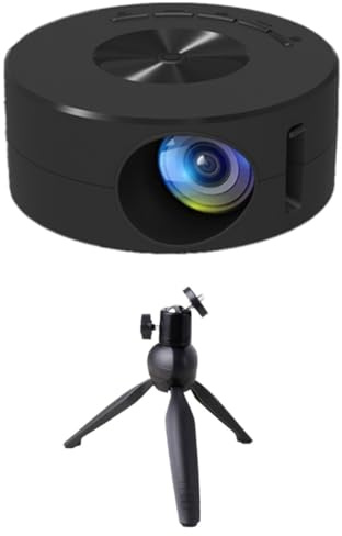 Yurhuit Proyector LED Reproductor Multimedia Doméstico Audio Portátil con Soporte para Proyector Proyección USB Misma Pantalla Espejo-B Negro