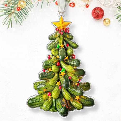 HUNIGIFT Pickle Ornament - Gurken Ornamente für Weihnachtsbaum - Lustige Geschenke für Weihnachten 2025 - Acryl Ornament 2025