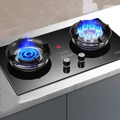Portable Cuisiniere Gaz - Verre Trempé Cuisiniere, Cuisinières À Gaz Table Et Encastrées Avec Minuterie Indépendante Intelligente Bilatérale Et Protection Contre L'extinction Des Flammes(NG(Left 4.2kw