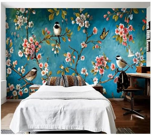 vsdhlsidgl Tapete 3D Blumen Vögel Wandbild Schlafzimmer Wohnzimmer Strukturtapete,3D,300x210cm