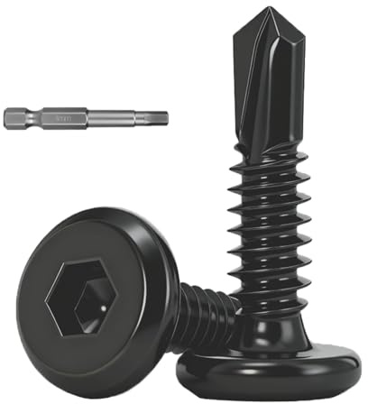 Dayalo 50 Stück Blechschrauben 6,3 x 16 mm, Holzschrauben Edelstahl A2 V2A Schrauben Schwarz, Flachkopfschrauben Selbstschneidende Schrauben Vollgewinde mit Bit für Holz & Metall