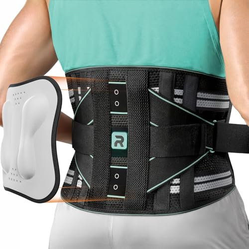 Rakiie Ceinture de soutien dorsal pour homme et femme, soutien lombaire 8 positions, avec coussinet 3D et massage, bandage dorsal respirant pour soulager les maux de dos, bleu, taille XL