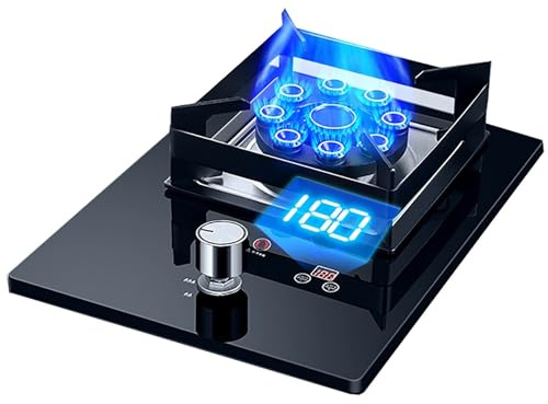 Cuisinière À Gaz Portative 1 Brûleur, Feu Élevé Temporisé À 9 Cavités De 5,2 KW, Support De Pot En Fonte En Verre Trempé Noir, For La Cuisine À Domicile Avec Protection Contre Les Flammes(NG)