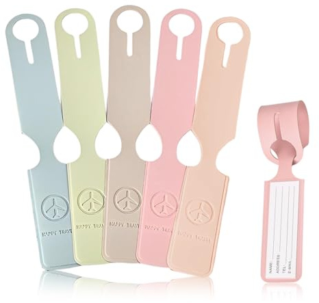 AUEFUDQ 5 Etiquetas de Equipaje, Etiqueta de Equipaje para Maleta de Colores Llamativos PVC, etiqueta de la maleta Plegables Suave con Etiqueta de Dirección para Equipaje facturado, Bolsos de Mano