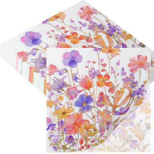 20 Serviettes Fleurs, 33 x 33 cm, Serviettes en Papier pour Anniversaire, Baby Shower, Garden-Party et Décoration de Table