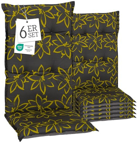 Beo® Barcelona Hochlehner Gartenstuhlauflagen 6er Set | Waschbar & UV-beständig | Made in EU nach Öko-Tex Standard | Atmungsaktive Sitzkissen Outdoor für optimalen Komfort