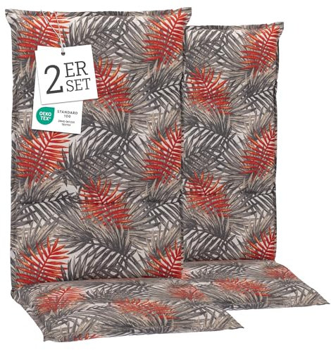 Beo® Barcelona Sitzkissen Outdoor | 2er Set Hochlehner Gartenstuhlauflagen | Waschbar | Made in EU | Öko-Tex Standard | UV-beständig | Atmungsaktiv | Polsterauflage 118x50 cm