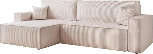 IDOHOME Ecksofa XL mit Schlaffunktion und Bettkasten 276 x 145 cm | 276 x 145 x 79 cm, Kiefernholz und MDF, Hoher Sitzkomfort, Flexible Ottomane, Wohnen und Schlafen, Integrierter Bettkasten