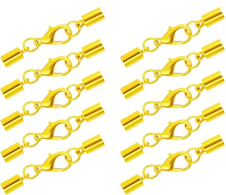 Mandala Crafts Gold 4mm Cord Ends Caps for Jewelry Making Leather Cord Bracelets Necklaces - 40 Sets Glue on Round Kumihimo Ends Caps with Lobster Claw Clasps DIY Supplies