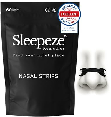 Nasal Strips Medium x60 Black, New Packaging Design, Snoring Devices, Nose Strips for Breathing, Anti Snore Devices, Snoring Device for Men and Women, Helps Reduce Snoring Drug Free, Sleepeze Remedies