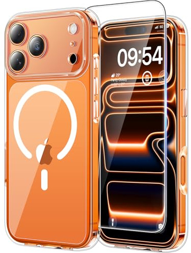 TAURI för iPhone 17 Pro Skal 6.3-Tum med Härdat Glas Skärmskydd, Kompatibelt med MagSafe, Militär kvalitet, [Icke-Gulning] Magnetisk Mobilskal Case - Klar