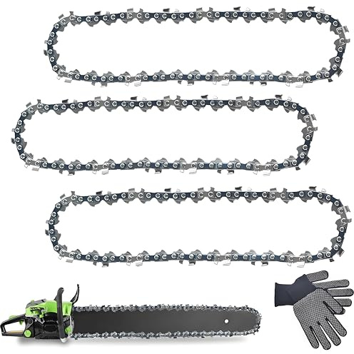 Begonia Lot de 3 chaînes de tronçonneuse 3/8 LP 35 cm, 52 maillons d'entraînement de 1,3 mm à faible rebond avec 2 gants, chaîne de rechange pour tronçonneuse compatible avec Makita, Oregon, Einhell